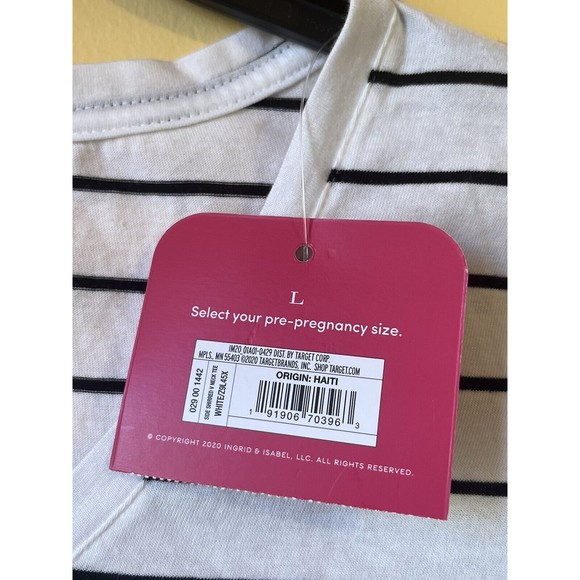 Isabel Maternity Women's White Black Striped Short Sleeve Shirt Large Ruched NWT - Picture 4 of 10